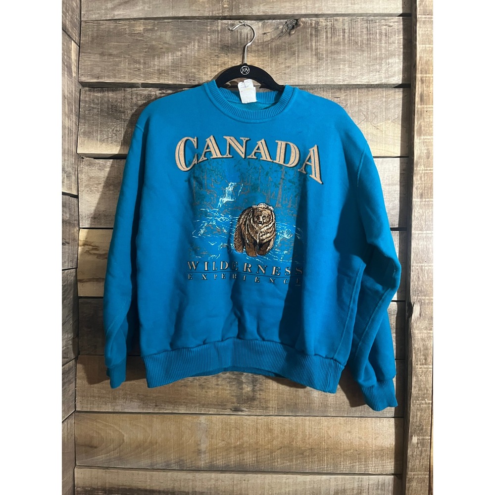 Vintage‎ Waves Canada Wilderness Experience Bear Sweatshirt Blue Womens Small